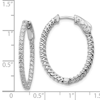 14k White Gold 29mm Diamond Oval Hoop w/Safety Clasp Earrings