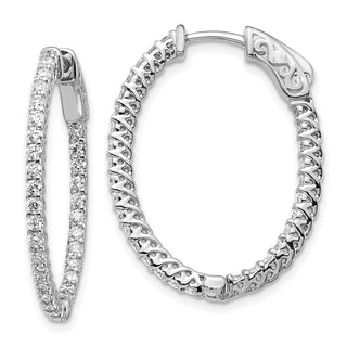 14k White Gold 29mm Diamond Oval Hoop w/Safety Clasp Earrings