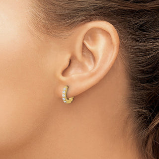 14k Yellow Gold 12.1mm .46ctw Round Hoop w/ Safety Clasp Diamond Earrings