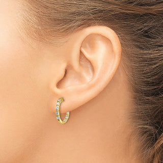 14k Yellow Gold 16mm AA Diamond Hinged Hoop Earrings