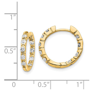 14k Yellow Gold 16mm AA Diamond Hinged Hoop Earrings