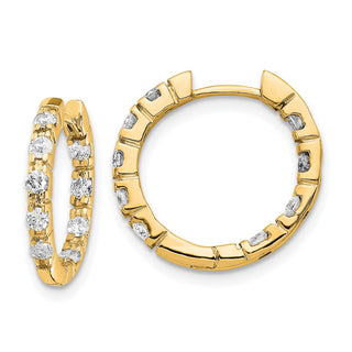 14k Yellow Gold 16mm AA Diamond Hinged Hoop Earrings