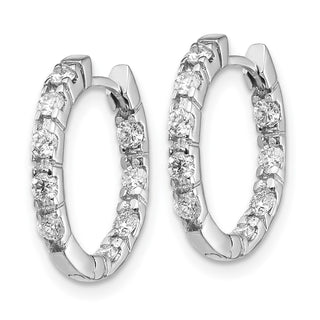 14k White Gold 16mm AA Diamond Hinged Hoop Earrings