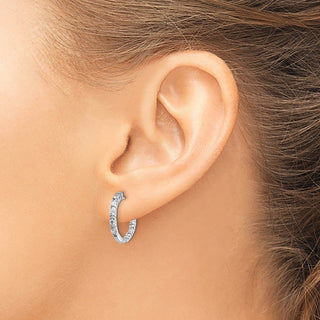 14k White Gold 16mm AA Diamond Hinged Hoop Earrings