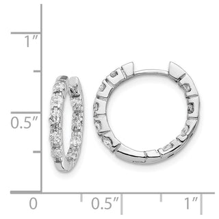 14k White Gold 16mm AA Diamond Hinged Hoop Earrings