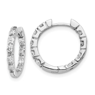 14k White Gold 16mm AA Diamond Hinged Hoop Earrings