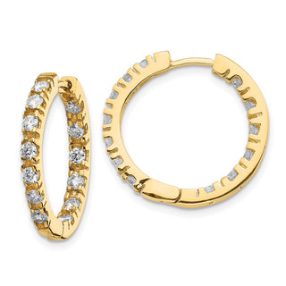 14k Yellow Gold 24mm AA Diamond Hinged Hoop Earrings