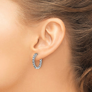 14k White Gold 24mm AA Diamond Hinged Hoop Earrings