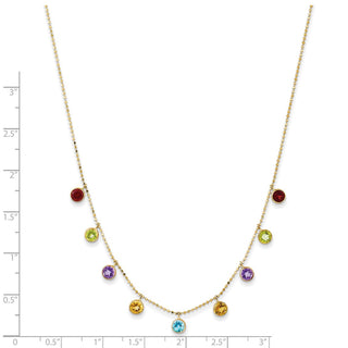 14k Yellow Gold Multi-color Gemstone Necklace w/ 2in ext.