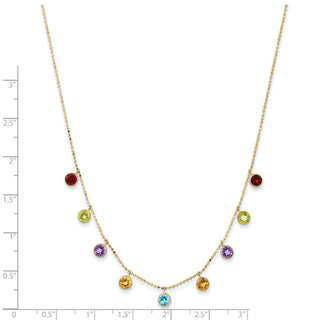 14k Yellow Gold Multi-color Gemstone Necklace w/ 2in ext.