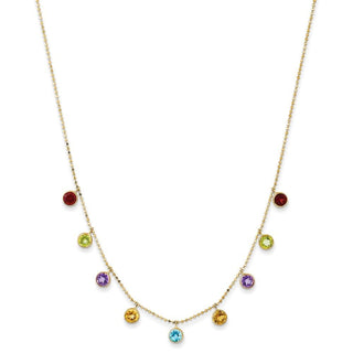 14k Yellow Gold Multi-color Gemstone Necklace w/ 2in ext.