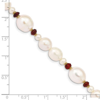 7.25" 14K Yellow Gold White Freshwater Cultured Pearl Faceted 4.0ctw Garnet Bead Bracelet