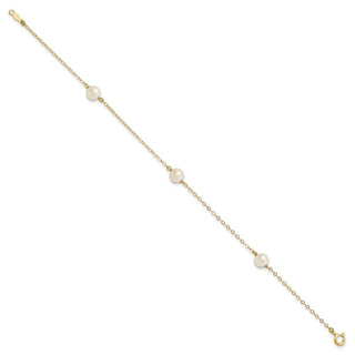 7.25" 10k Yellow Gold 5-6mm White Near Round Freshwater Cultured Pearl 3-station Bracelet