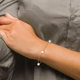7.25" 10k Yellow Gold 5-6mm White Near Round Freshwater Cultured Pearl 3-station Bracelet