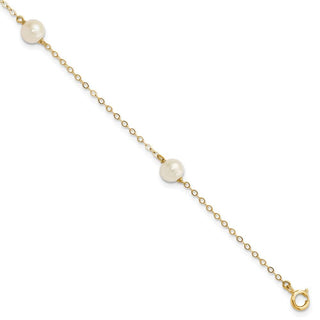 7.25" 10k Yellow Gold 5-6mm White Near Round Freshwater Cultured Pearl 3-station Bracelet