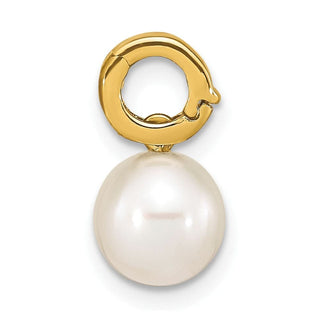 14K Yellow Gold 7-8mm Round White Freshwater Cultured Pearl Hinged Bail Charm