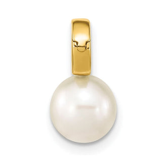 14K Yellow Gold 7-8mm Round White Freshwater Cultured Pearl Hinged Bail Charm