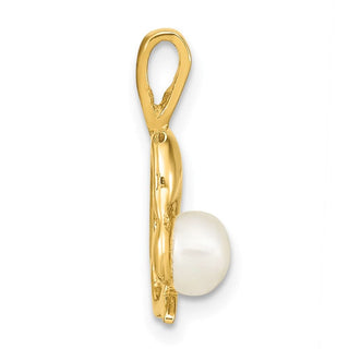 14k Yellow Gold 5-6mm White Button Freshwater Cultured Pearl Dolphin Pendant