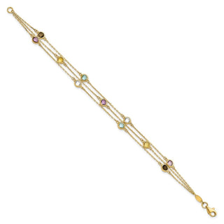 14k Yellow Gold Smoky Quartz White Quartz/BT/CI/AM 3-strand 7.5in Bracelet