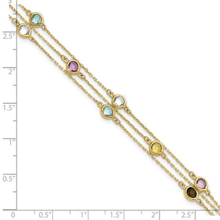 14k Yellow Gold Smoky Quartz White Quartz/BT/CI/AM 3-strand 7.5in Bracelet