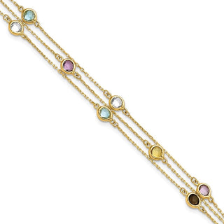 14k Yellow Gold Smoky Quartz White Quartz/BT/CI/AM 3-strand 7.5in Bracelet