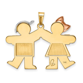 14k Yellow, White and Rose Gold Large Girl Left and Boy Right Pendant XK103