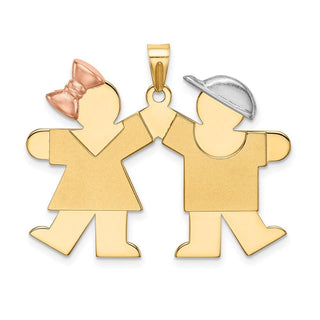 14k Yellow, White and Rose Gold Large Girl Left and Boy Right Pendant XK103