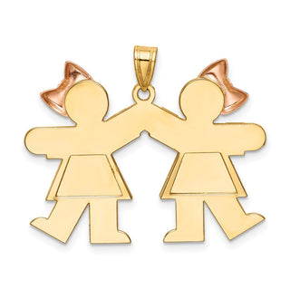 14k Yellow and Rose Gold Double Girl Kids Pink Bow Pendant