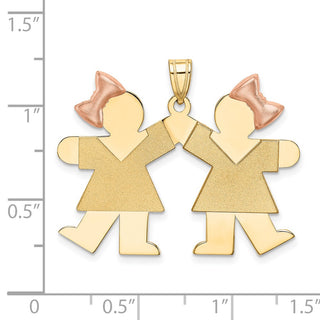 14k Yellow and Rose Gold Double Girl Kids Pink Bow Pendant
