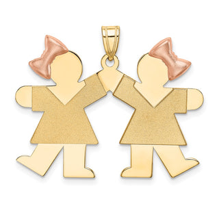 14k Yellow and Rose Gold Double Girl Kids Pink Bow Pendant