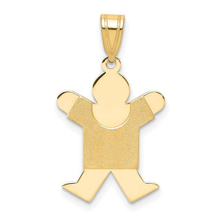 14k Yellow Gold Solid Satin Engravable Boy Jumping Pendant XK108