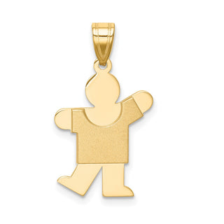 14k Yellow Gold Solid Satin Engravable Boy Charm XK117