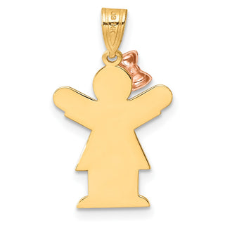 14k Yellow and Rose Gold Small Girl w/ Bow On Left Pendant XK213