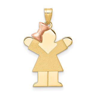 14k Yellow and Rose Gold Small Girl w/ Bow On Left Pendant XK213