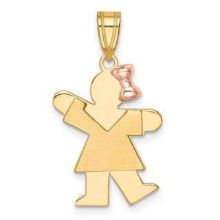14k Yellow and Rose Gold Small Girl w/ Bow On Right Pendant XK214