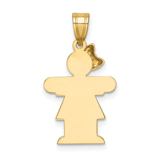 14k Yellow Gold Solid Girl w/Bow On Left Pendant XK216