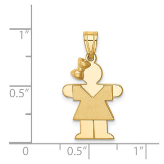 14k Yellow Gold Solid Girl w/Bow On Left Pendant XK216