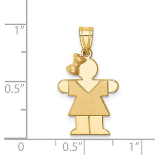 14k Yellow Gold Solid Girl w/Bow On Left Pendant XK216