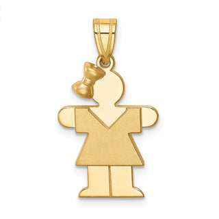 14k Yellow Gold Solid Girl w/Bow On Left Pendant XK216