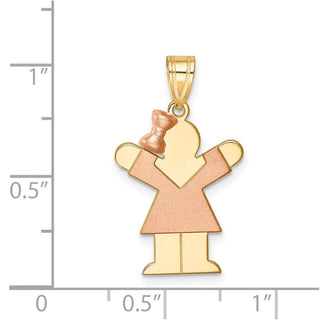 14k Yellow and Rose Gold Small Girl w/ Bow On Left Pendant XK217