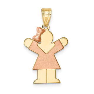 14k Yellow and Rose Gold Small Girl w/ Bow On Left Pendant XK217