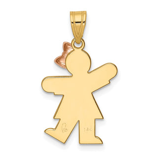 14k Yellow and Rose Gold Small Girl w/ Bow On Right Pendant XK218
