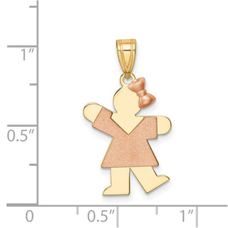 14k Yellow and Rose Gold Small Girl w/ Bow On Right Pendant XK218