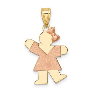 14k Yellow and Rose Gold Small Girl w/ Bow On Right Pendant XK218