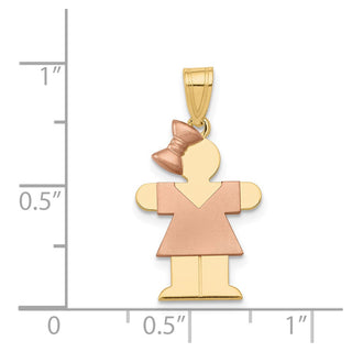 14k Yellow and Rose Gold Small Girl w/ Bow On Left Pendant XK220