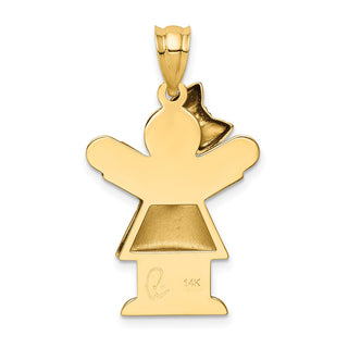 14k Yellow Gold Puffed Girl w/Bow On Left Pendant XK232