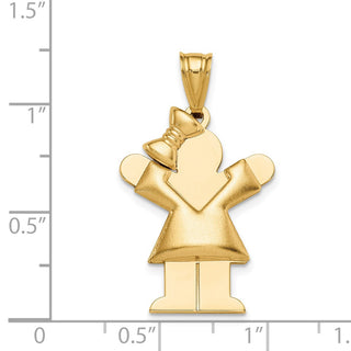 14k Yellow Gold Puffed Girl w/Bow On Left Pendant XK232