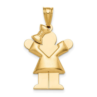 14k Yellow Gold Puffed Girl w/Bow On Left Pendant XK232