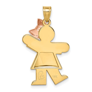 14k Yellow and Rose Gold Puffed Girl w/ Bow On Right Pendant XK233