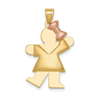 14k Yellow and Rose Gold Puffed Girl w/ Bow On Right Pendant XK233